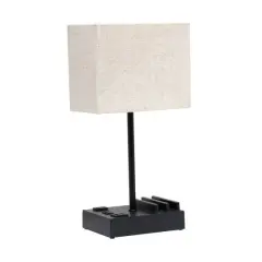 Simple Designs 15.3" Table Lamp with 2 USB Ports & Charging Outlet Black Base/Beige Shade