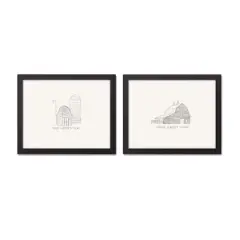Farmhouse Sketches 11" x 14" Black Framed Canvas - Set of 2