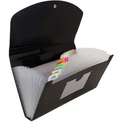 JAM Paper 13 Pocket Plastic Accordion FolderBlack