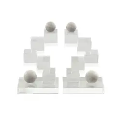 8.25" Clear Glass Stacked Squares Bookends with Silver Orbs, 2ct.