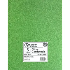 PA Paper&trade; Accents 8.5" x 11" 85lb. Glitter Cardstock, 5 Sheets Kiwi Green