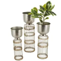 Silver Textured Rounded Dome Metal Planter Set