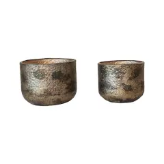 Hello Honey&reg; Antique Gold Oxidized Round Metal Planters, 2ct.
