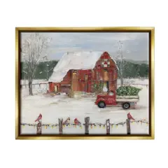 Stupell Industries Snowy Holiday Tree Farm Landscape Framed Floater Canvas Wall Art Gold