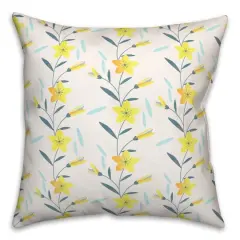 Linear Floral Print Throw Pillow White