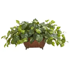 15" Pothos Plant in Metal Planter