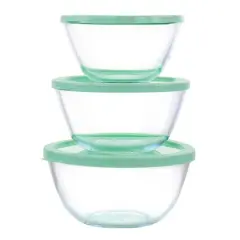 Martha Stewart Mint Borosilicate Glass Prep Bowl Set with Plastic Lids