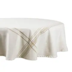 DII&reg; 70" Round White Chambray French Stripe Tablecloth