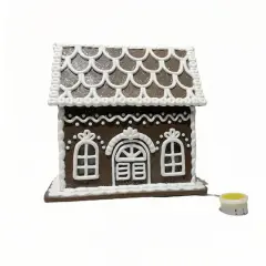 8" Brown and White Glitter Lighted Clay Gingerbread House Tabletop D&eacute;cor by Ashland&reg;