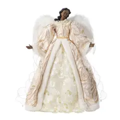 Glitzhome&reg; 24"H Faux Fur & PVC Christmas Elegant African American Angel Tree Topper