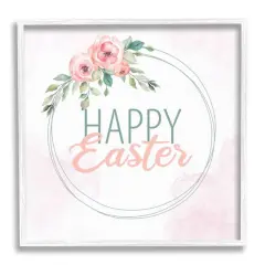 Stupell Industries Happy Easter Round Floral Border Pastel Pink Design Framed Giclee Art White