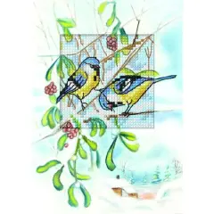 Orchidea Complete Counted Cross Stitch Kit - Greetings Card Blue Titmice