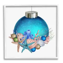 Stupell Industries Nautical Sea Life Holiday Ornament Framed Giclee Art White
