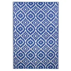 Blue & White Geometric Rectangular Outdoor Area Rug, 4ft. x 6ft.