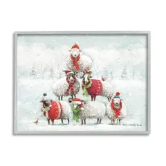 Stupell Industries Winter Sheep Snowy Farm Animals Framed Giclee Art Gray