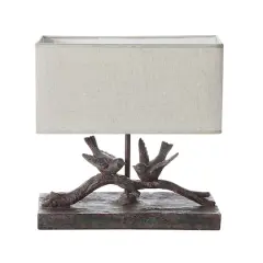 Hello Honey&reg; 12.2" Rustic Birds-On-Branch Lamp with Rectangle Flax Shade