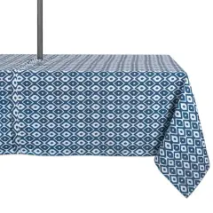 DII&reg; 120" Blue Ikat Outdoor Tablecloth with Zipper