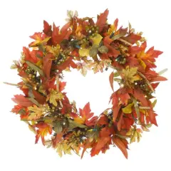 24" Pre-Lit Fall Harvest Leaf Holiday Wreath