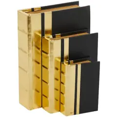 CosmoLiving by Cosmopolitan Gold Faux Leather Faux Book Box with Metallic Finish Set