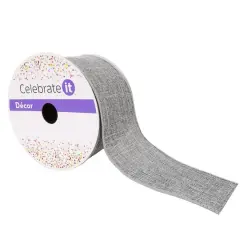 2.5" x 25ft. Faux Linen Wired Ribbon by Celebrate It&reg; Gray