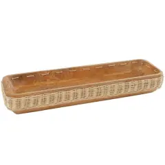 24.5" Brown Handmade Wooden Tray with Woven Seagrass Accent