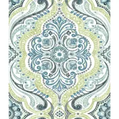 RoomMates Bohemian Damask Peel & Stick Wallpaper Green and Blue
