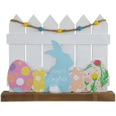 11.75" Happy Easter Bunny & Picket Fence Tabletop D&eacute;cor