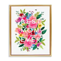 Stupell Industries Floral Best Mom Ever Floater Framed Art Gold