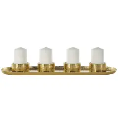 26" Stainless Steel 4 Candle Candelabra with Attached Tray Gold