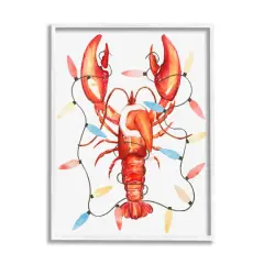 Stupell Industries Nautical Lobster Christmas Lights Framed Giclee Art White
