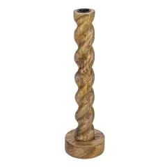 Hello Honey&reg; 14" Tall Natural Hand-Carved Mango Wood Twisted Taper Candle Holder