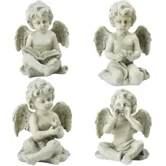 6.5" Gray Cherub Angel Outdoor Garden Statues Set Of 4