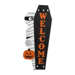 Glitzhome&reg; Halloween Wood Mummy and Welcome Coffin Porch Decor Set