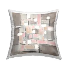 Stupell Industries Pink Brown Patchwork Abstract Geometric Grid Throw Pillow 18" x 18"