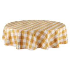 DII&reg; 70" Buffalo Check Round Tablecloth Honey Gold and White