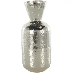 14" Silver Hammered Aluminum Vase with Cone Shaped Opening