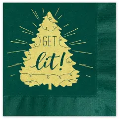 JAM Paper Green & Gold Get Lit Holiday Christmas Tree Beverage Napkins, 25ct.