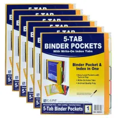 C-Line&reg; 5-Tab Binder Pockets with Write-On Index Tabs, 6 Packs of 5