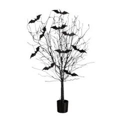 4ft. Pre-Lit Artificial Halloween Black Twig Tree with Bats and 50 Orange LED Lights