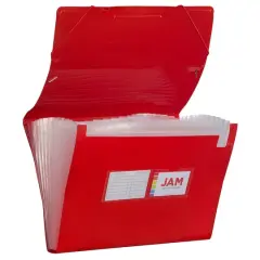 JAM Paper 10" x 15" Legal Size 13 Pocket Plastic Expanding File Accordion Folder Red