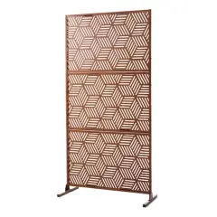 Glitzhome&reg; 6ft. Brown Galvanized Steel Geometric Pattern Privacy Screen Fence Panel & Room Divider
