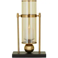 CosmoLiving by Cosmopolitan 17" Gold Metal Pillar Hurricane Lamp with Metal Stand