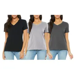 Women's Loose Fitting Short Sleeve V-Neck Tee (3-Pack) Black/Charcoal/Heather Gray