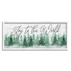 Stupell Industries Joy to the World Pine Trees Framed Giclee Art White