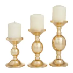 Set of 3 Gold Aluminum Transitional Candle Holders, 10" x 4" x 4"