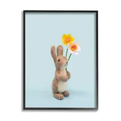 Stupell Industries Spring Bunny Floral Daffodils Framed Giclee Art Black