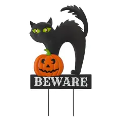 Glitzhome&reg; 32" Lighted Metal Halloween Black Cat Yard Stake