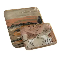 Hello Honey&reg; Earthy Landscape & Abstract Enameled Metal Tray Set