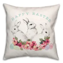 Sketched Easter Bunnies Flowers Throw Pillow