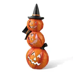 Glitzhome&reg; 14" Lighted Halloween Stacked Resin Pumpkin Table D&eacute;cor